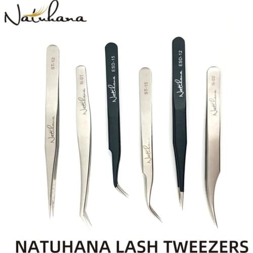 NATUHANA Anti-static Straight Eyelash Extension Tweezers Industrial Precision Curved Straight Lash Eyebrow Tweezers Makeup Tool