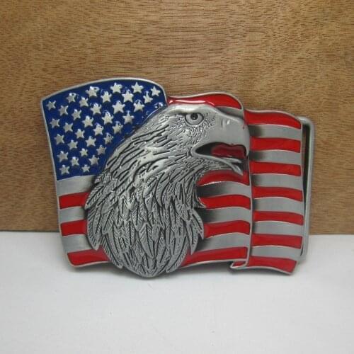 BuckleClub wholesale retro zinc alloy Eagle US flag belt buckle jeans gift belt buckle FP-02674 PEWTER FINISH