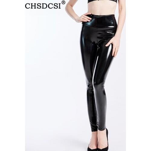 CHSDCSI Sexy Elastic Trousers Black PU Leather Pants Women High Waist Skinny Push Up Leggings Stretch Club Plus Size Jeggings