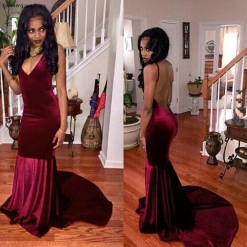 Wine Red Velvet Prom Dress V Neck Backless Women Party Wear Formal Event Gown