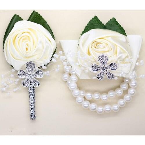 5Pieces/Bag European Style Corsages Silk Flower Wedding Groom Groomsmen Boutonniere OR Bride Bridesmaid Women Hand Wrist Flowers
