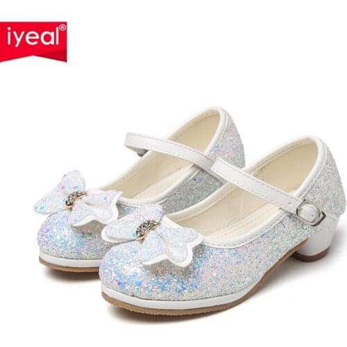 IYEAL Autumn Baby Girls Shoes For Children Princess Butterfly Flower Sequined Glitter Leather Kids Shoes for Girl 5 Colors