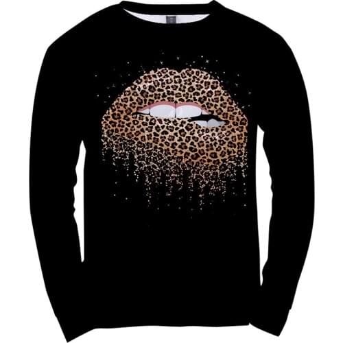 Leopard Lips Printed T Shirt Women Fashion Summer Long Sleeve Lips T-shirt White Tees Shirt Harajuku Korean Men Tops