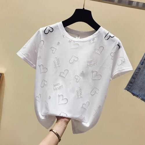 Plus Size 3XL Summer T-shirt Womens O-neck Cotton Short Sleeve Fashion Personality Hollow T-shirts Female Casual Black Tops 2021