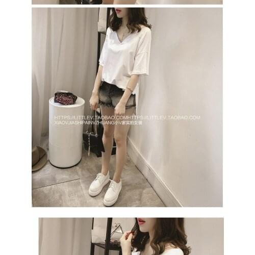 Tailor Cabbage Price Cut Label Genuine Luxury Brands Loose V-neck Short Sleeve T-shirt Aesthetic Clothes Tshirt Women