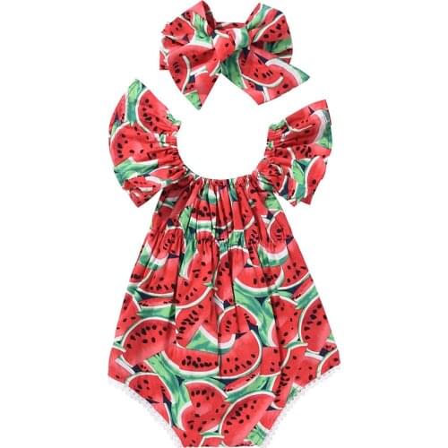 Summer Watermelon Newborn Infant Baby Girl Floral Off Shoulder Short Sleeve Bodysuit Jumpsuit Outfit Playsuit Girls Clothes