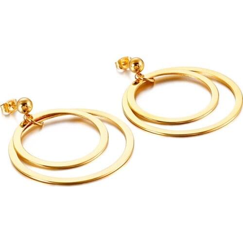 Fashionable minimalist jewelry, simple personality, metal double-layer small ring circle round earrings