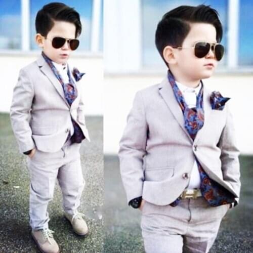 Custom Made Ligth Grey Kids 2 Piece Formal Wedding Groom Tuxedos Boys Children Party Suits