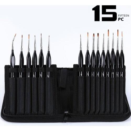 Black Oil Painting Brush Set Watercolor gouache Draw Hook line pen Fan shap Pen 15pcs angle head Nylon hair Short pole art Bag
