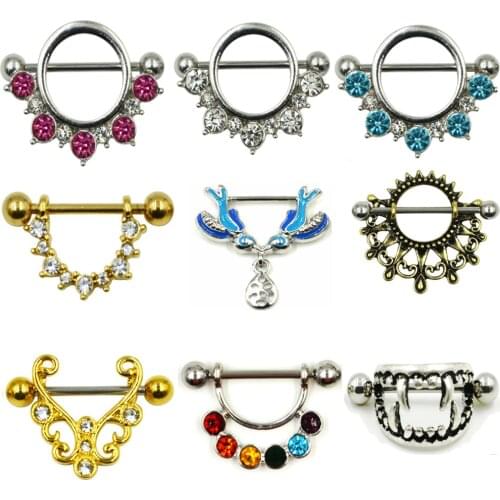 PAIR Surgical Steel Nipple Barbell Rings Sheild CZ Gem Sexy Nipple Piercing Body Jewelry For Women 14G