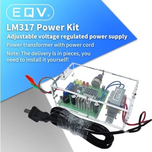 EU 220V DIY LM317 Adjustable Voltage Power Supply Board Learning DIY Kit With Case output 1.25V-12V
