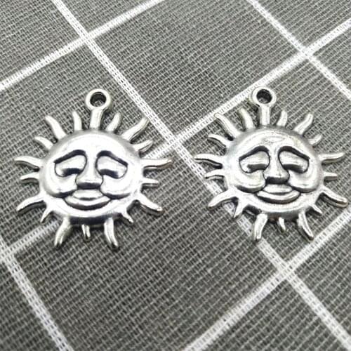 2 Pcs 37*34mm Alloy Big Sun Face Charms For Making Jewelry Vintage Heavy Necklace Pendant Silver Color DIY Accessories Wholesale