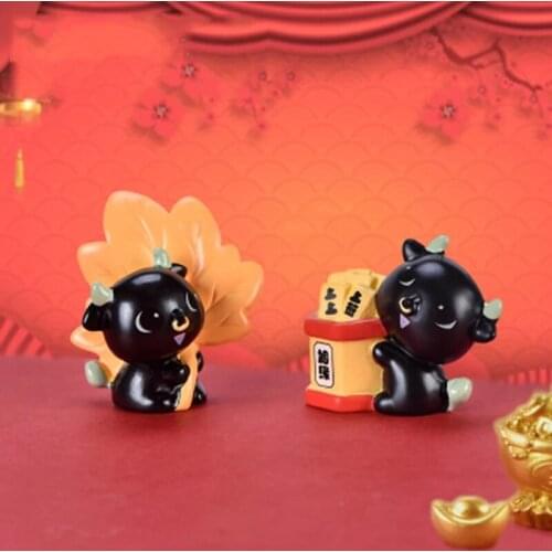 ZOCDOU 1 Piece Festive Black Bull Animal Statue Figurine Ornament Miniature Toy Decoration
