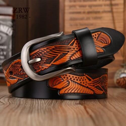 Embossed Eagle Mens Cowskin Belt Fashionable Leisure Belt High Quality Casual Retro Men Needle Buckle Genuine Leather Strap