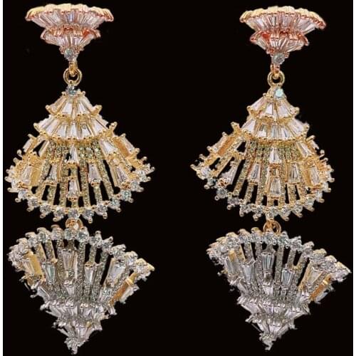 Lanyika Luxury Geometry Ear Drop Earrings Full Zircon Micro Plated For women Wedding Banquet Party Fashion Jewelry Best Gift