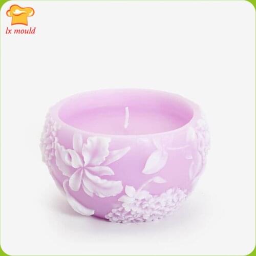 2021 New 3d semicircular embossed floral soap candle silicone moulds