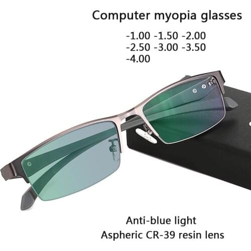 Blue Light Blocking Myopia Computer Glasses Gamer Spectacle Frame for Men Women Nearsighted Eyeglasses Prescription -1 -1.5 -2