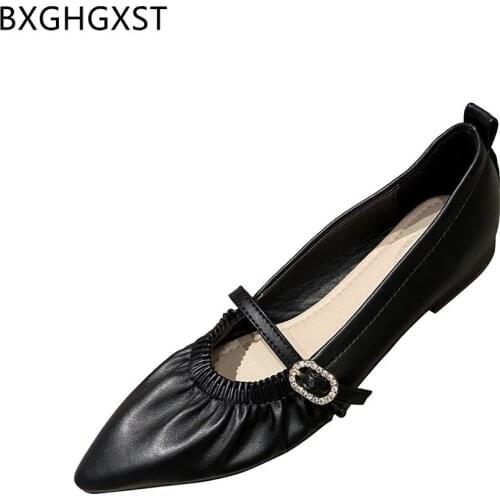 Pointed Toe Mary Jane Leather Casual Shoes Korean Fashion Flats Shoes Women Barefoot Shoes Harajuku Luxury Brand Zapatos Mujer