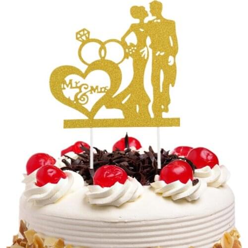 Mr & Mrs Cake Topper Flag Mariage Heart Diamond Bridal Wedding Decoration Engagement Party Supplies DIY Xmas Valentines day New