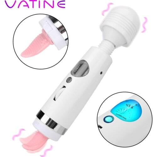 VATINE LCD Screen Magic Wand Vibrator Dual Use Tongue Licking AV Vibrator Clitoris Stimulator Massager Sex Toys For Women
