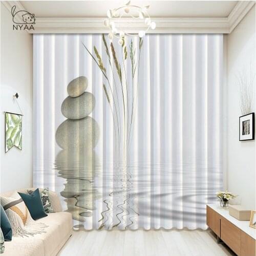 NYAA Zen Stones Spring Roman Curtains For Windows Hotel Pastoral Curtains Home Decor Kitchen Lotus Flower Curtain Micro Shading