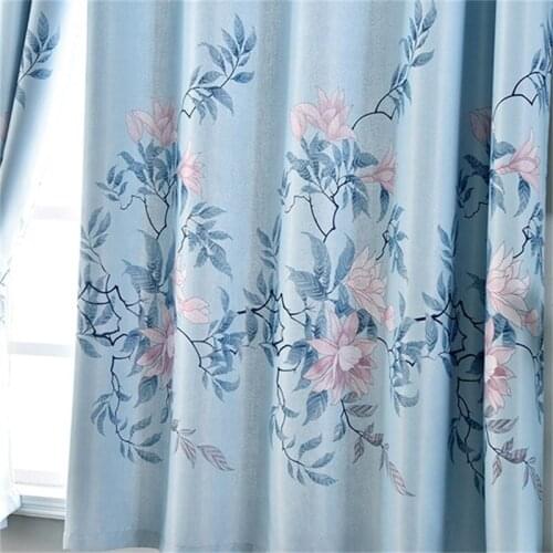 Blue Flower Priting Children Blackout Short Curtains for Bedroom Living Room Modern Home Decor Kitchen Window Drapes AG002#5