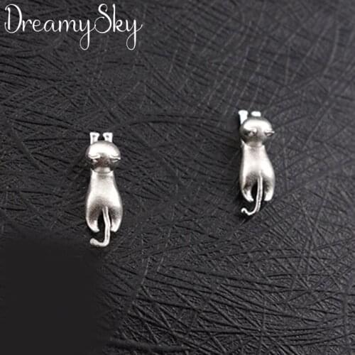 DreamySky Brand Ear Wholesale Silver Color Cat Earrings For Women Ladies Gifts femme Pendientes