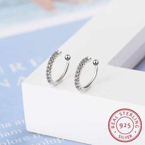 100% 925 Sterling Silver Sparkling CZ Ear Cuff Clip On Earring For Women Sterling Silver 925 Jewelry Wholesale ED225
