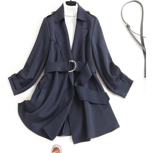 Women elegant spring autumn trench coat brief style fashion turn down collar office lady outerwear
