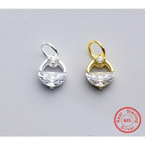 UQBing 925 Sterling Silver Simple Round Pendant Zircon Women Charms Fit For Necklaces Pendant DIY Jewelry Making