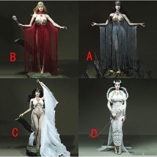 1/6 Scale Sexy Female Goddess Fringe Skirt Dress Gem Halter Bra Shawl Bracelet Accessory Model for 12" Largest/Mid Bust Body