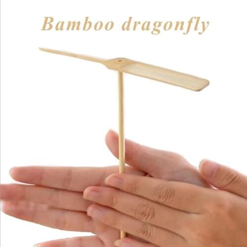 1pcWooden bamboo dragonfly bamboo pull flying saucer balance bird hand rub trumpet non-luminous student aircraft childrens toys