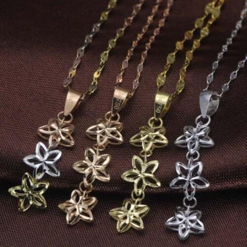 1PCS Solid 18k Gold Pendant Women Luck Three Flower Pendant Size: 27.5x7mm 0.5-0.6g 18k Yellow / White / Rose Gold