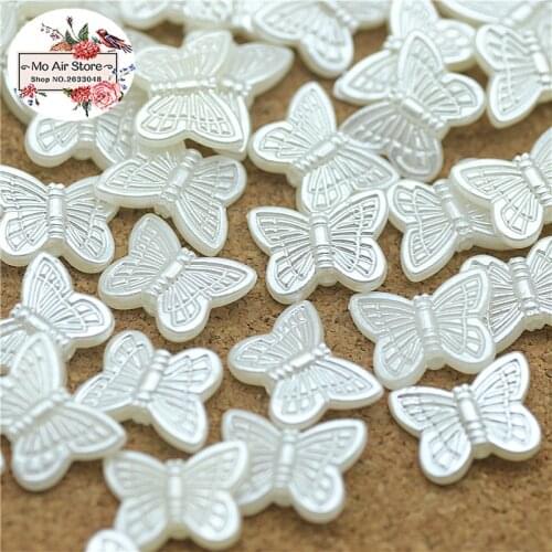 100pcs/lot 11x14mm ivory butterfly pearl Beads ABS Resin Flatback Simulated pearl Beads DIY beads