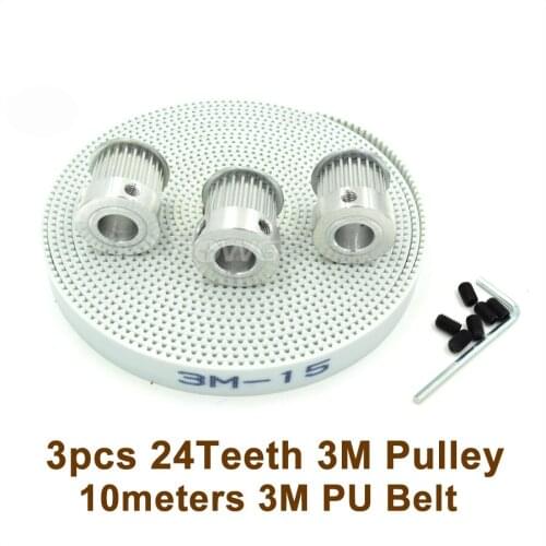 3pcs 24 Teeth 3M Pulley Bore 5/6/6.35/8/10/12/14mm + 10meters 3M PU Belt W=15mm 24T 24Teeth 3M Timing Pulley Engraving Machine