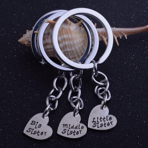 3PCs/Set Little Middle Sis Sister Keyring Gifts For Sisters Keychain For Women Jewelry Heart Pendant Family Best Friends Gifts