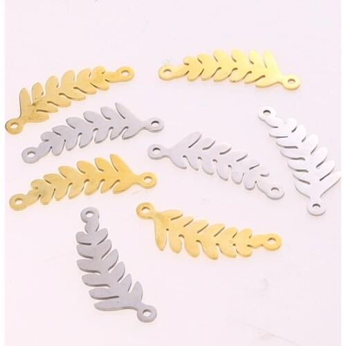 5pcs Stainless Steel Gold Tree Leaf Charm Pendant Handmade Craft Necklace Bracelets Women Jewelry Finding Accessories Wholesale