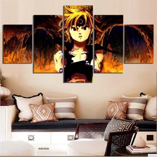 5 Piece The Seven Deadly Sins Anime Poster Meliodas Dragons Sin of Wrath Cartoon Wall Pictures Canvas Art for Kids Room Decor