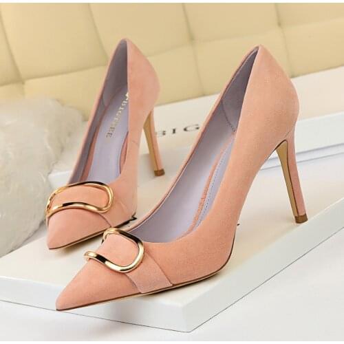BIGTREE Metal belt buckle Shoes Women Wedding Shoes Bride Pink Heels Luxury Heels Bigtree Shoes Sexy High Heels Talon Femme
