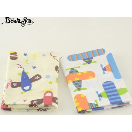 Booksew 2pcs/lot 50x100CM Cotton Twill Fabric Bundle Airplane Pattern Quilting Tissue For Cushion/Patchwork/Bedding/Baby/Doll