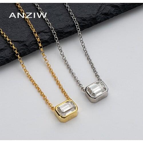 ANZIW Emerald Cut Moissanite Pendant Necklace Adjustable Chain 925 Sterling Silver Wedding 40+5cm Chain Jewelry Woman Girl Gift
