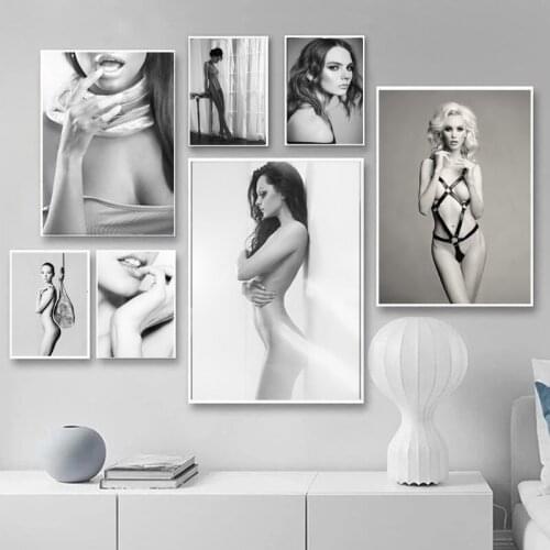 Black White Sexy Lips Lady Wall Art Canvas Prints Poster Smoking Girl Women & Gorilla Painting Retro Photo Fashion Picture Decor