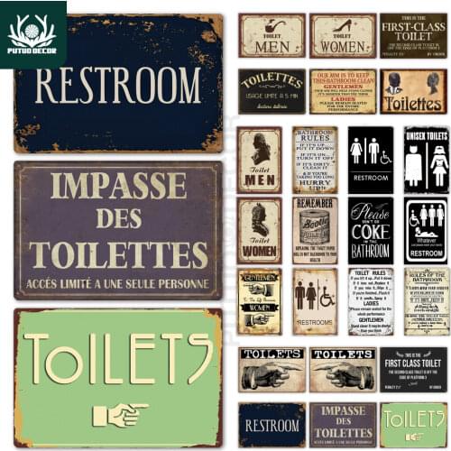 Toilet Sign Plaque Metal Vintage Bathroom Metal Sign Tin Sign Wall Decor for Toilet Bathroom Restroom