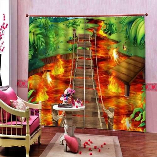 Wooden ladder Flame Curtain personality Ceative Deign Custom alley photo print 3d Window Drapes For Living room Bedroom Decor