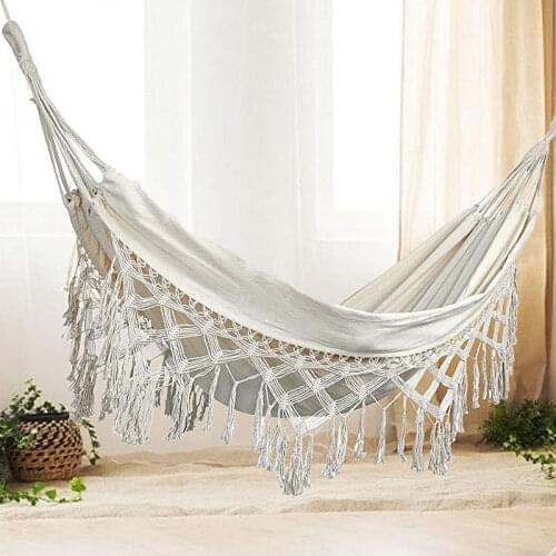 Double Hammock Nordic Bohemian Tassel Hammock Beach Outdoor Indoor Garden Hanging Bed Seat