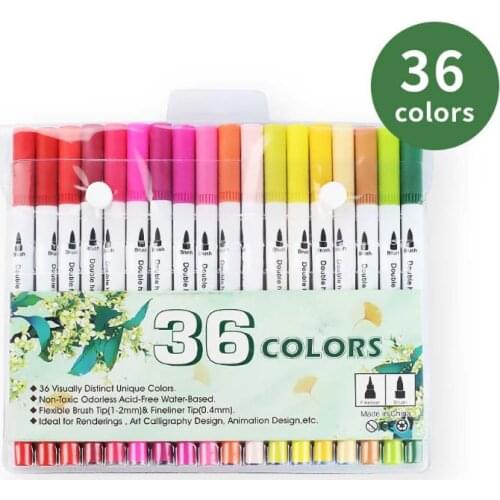 12/24/36/48/60/80/100 Color Fineliner Art Marker Pens Drawing Painting Watercolor Dual Tip Brush School Stationery
