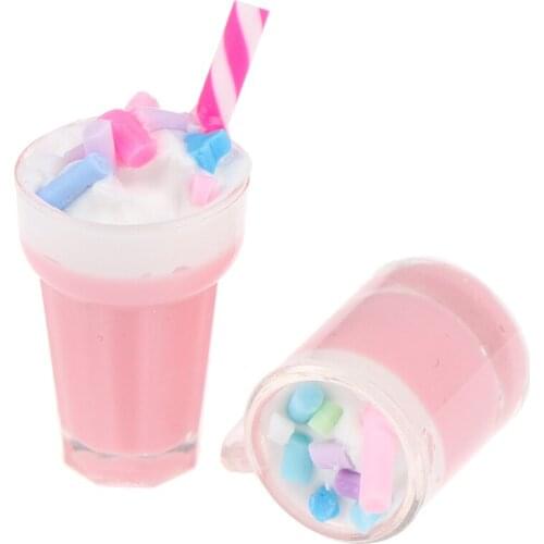 Simulation 1:12 Dollhouse Miniature Scene Model Drink Pretend Play Strawberry Milkshake Doll House Accessories Kids Toy