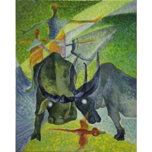 Bullfighting Oil painting on Canvas Fine Art Abstract Painting for Wall Decor Green Color Animals Home Decoration Oil Picture