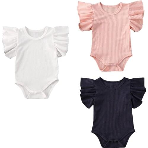 Baby Girls Rompers 0-18M Summer Newborn Baby Clothes For Girls Boys Knitted Ruffles Sleeve Rompers Jumpsuit Baby Cotton Outfits