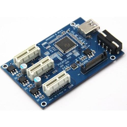 PCI-E X1 To 3PCI-E X16 Expansion Kit 1 For 3 Port PCI Express Switch Multiplier Hub 6pin Sata USB Riser Card